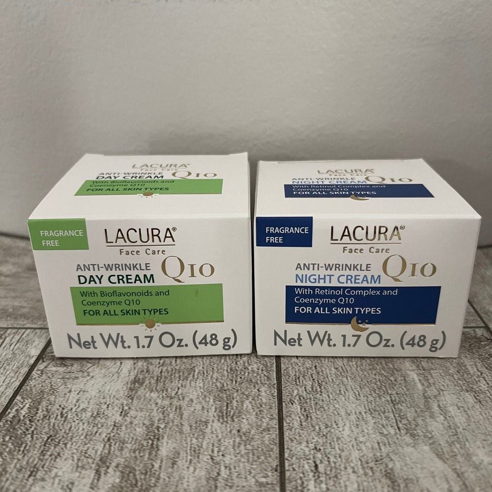 Lacura Q10 Anti-Wrinkle Day‎ and Night Cream Set Fragrance Free 1.7oz New Sealed